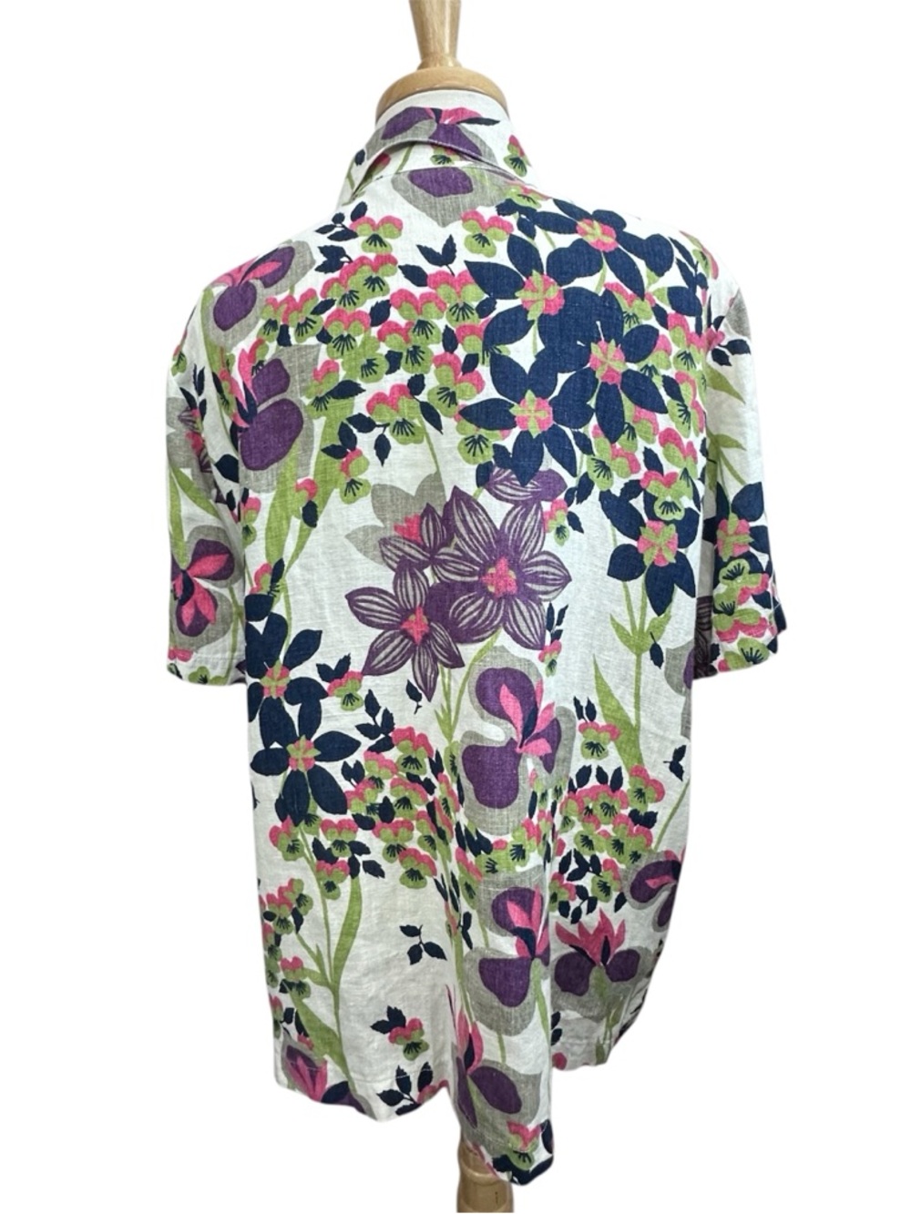 Hot Cotton 100% Linen Ivory Floral Print Button Down Top XL - Picture 2 of 8